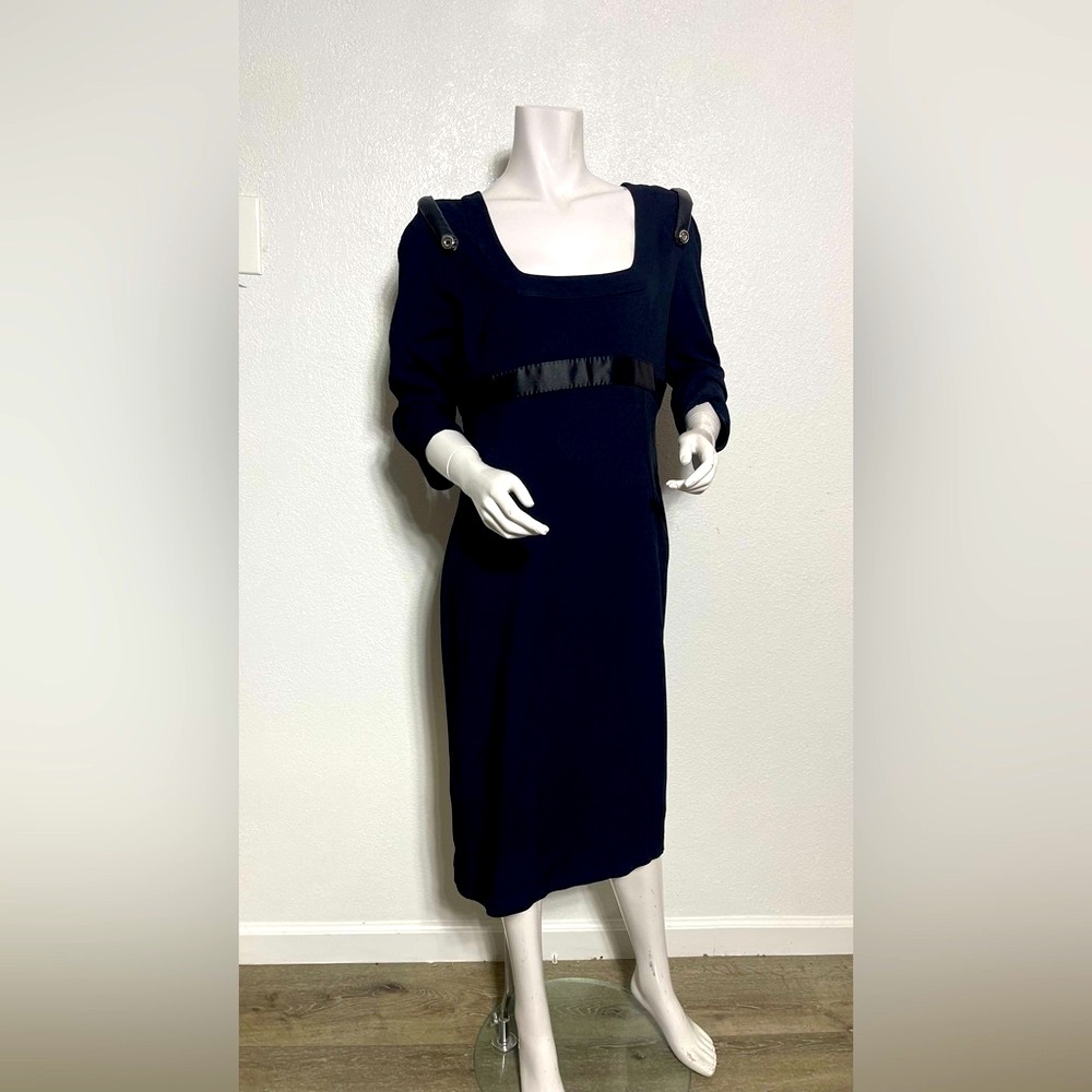 Made in Italy‼️Black Sheath Dress with Square Neck and Long Cuffed Sleeves
